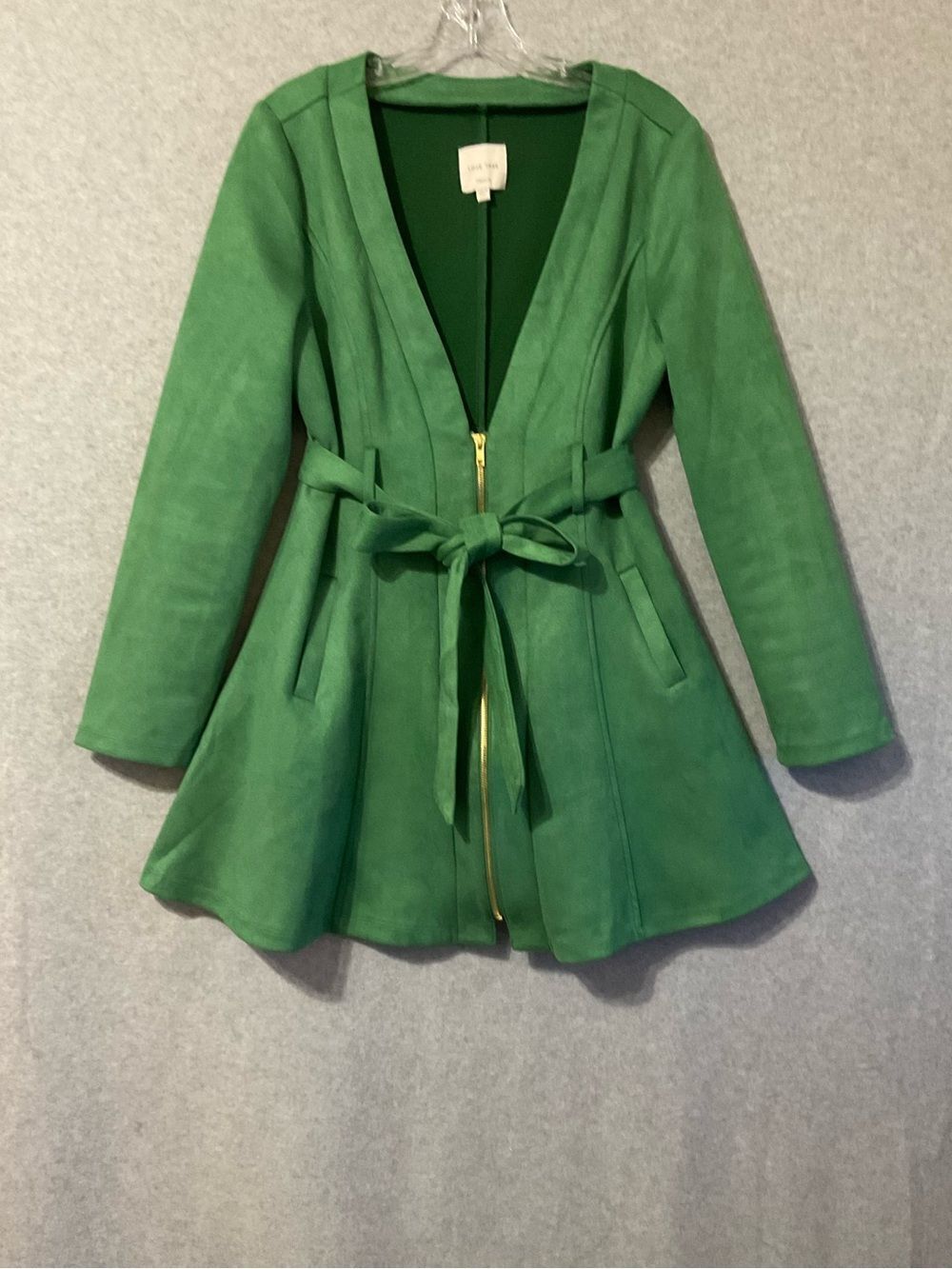 Love Tree  Emerald Faux Suede Fit & Flare Jacket Dress - Zip Front w/ Belt SZ M